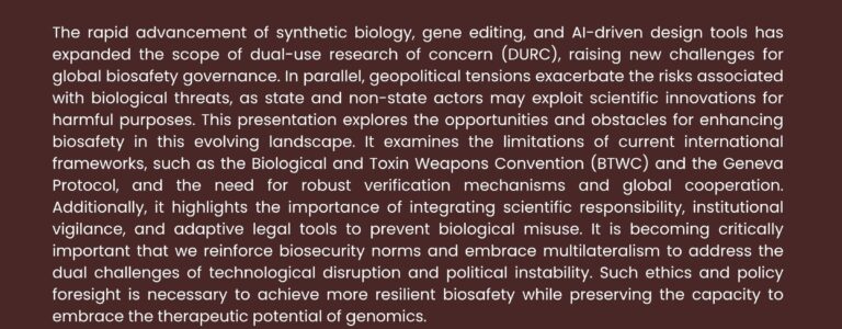 Strengthening Biosafety in Times of Geopolitical Tension and Technological Disruption