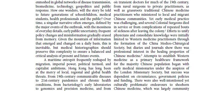 Medical history of Hong Kong Introduction—Anatomy of a city: why Hong Kong’s history of medicine matters now