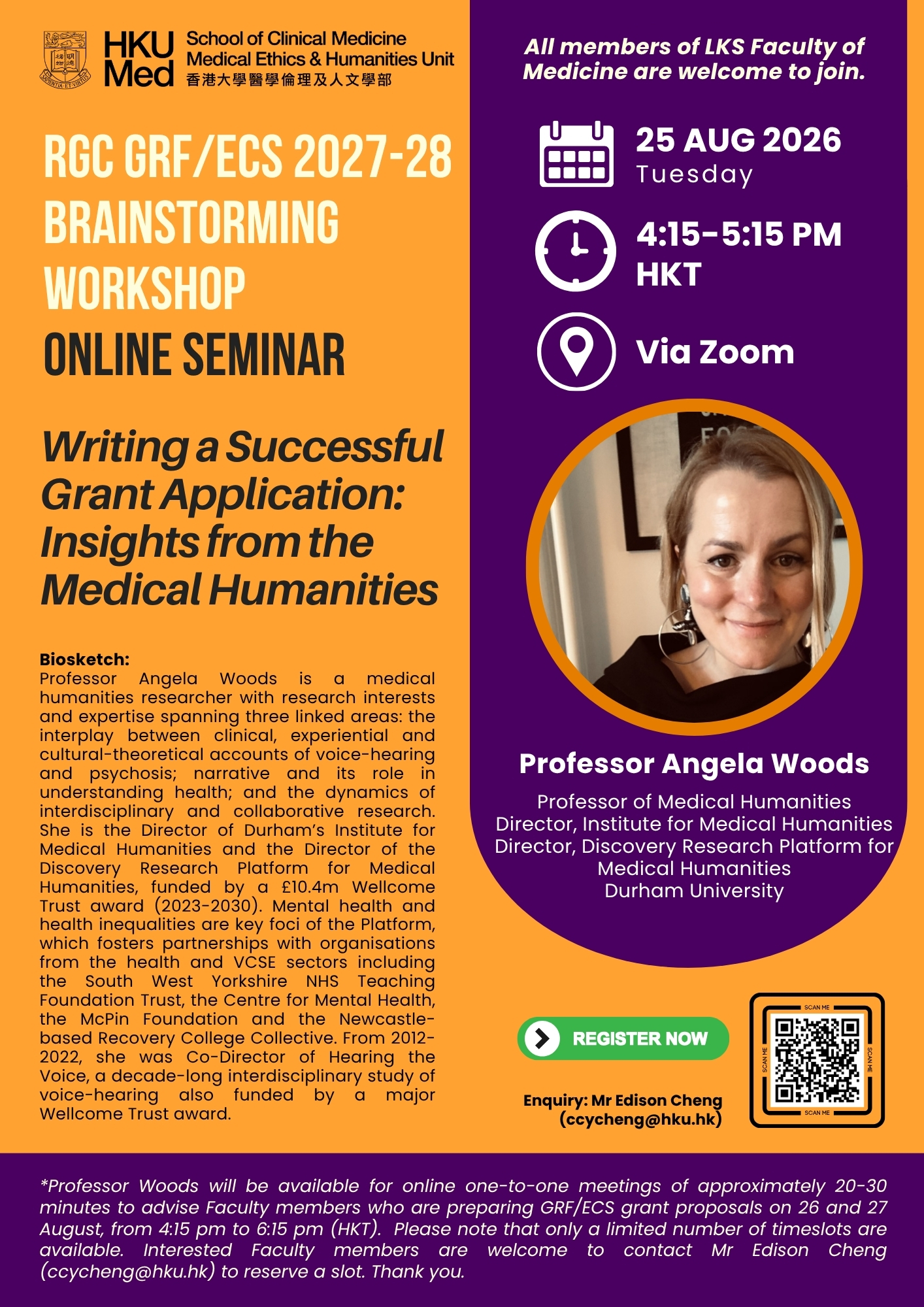 RGC GRF/ECS 2027-28 Brainstorming Workshop & Seminar by Prof Angela Woods